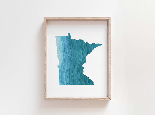 Minnesota Wall Art, Watercolor State Print, Decor, Gifts, Calming Office Outdoorsy Gift