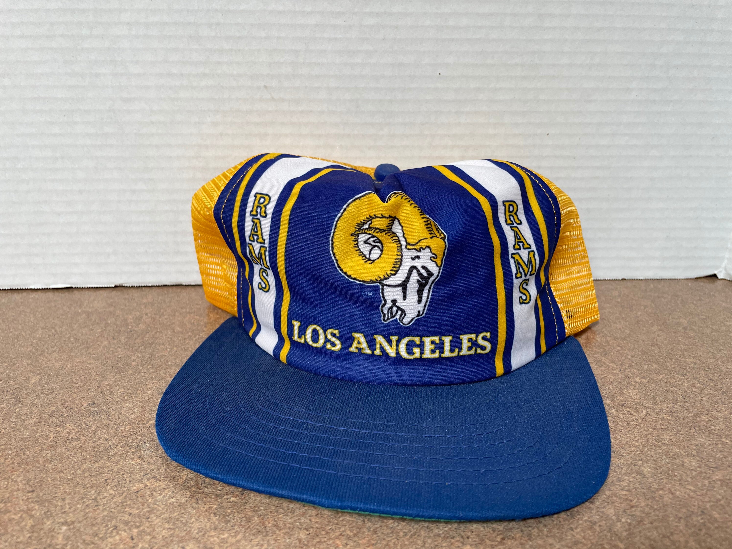 Vintage La Rams Hat Blue Yellow Snapback Trucker Mesh New Era 80's One Size Made in Usa