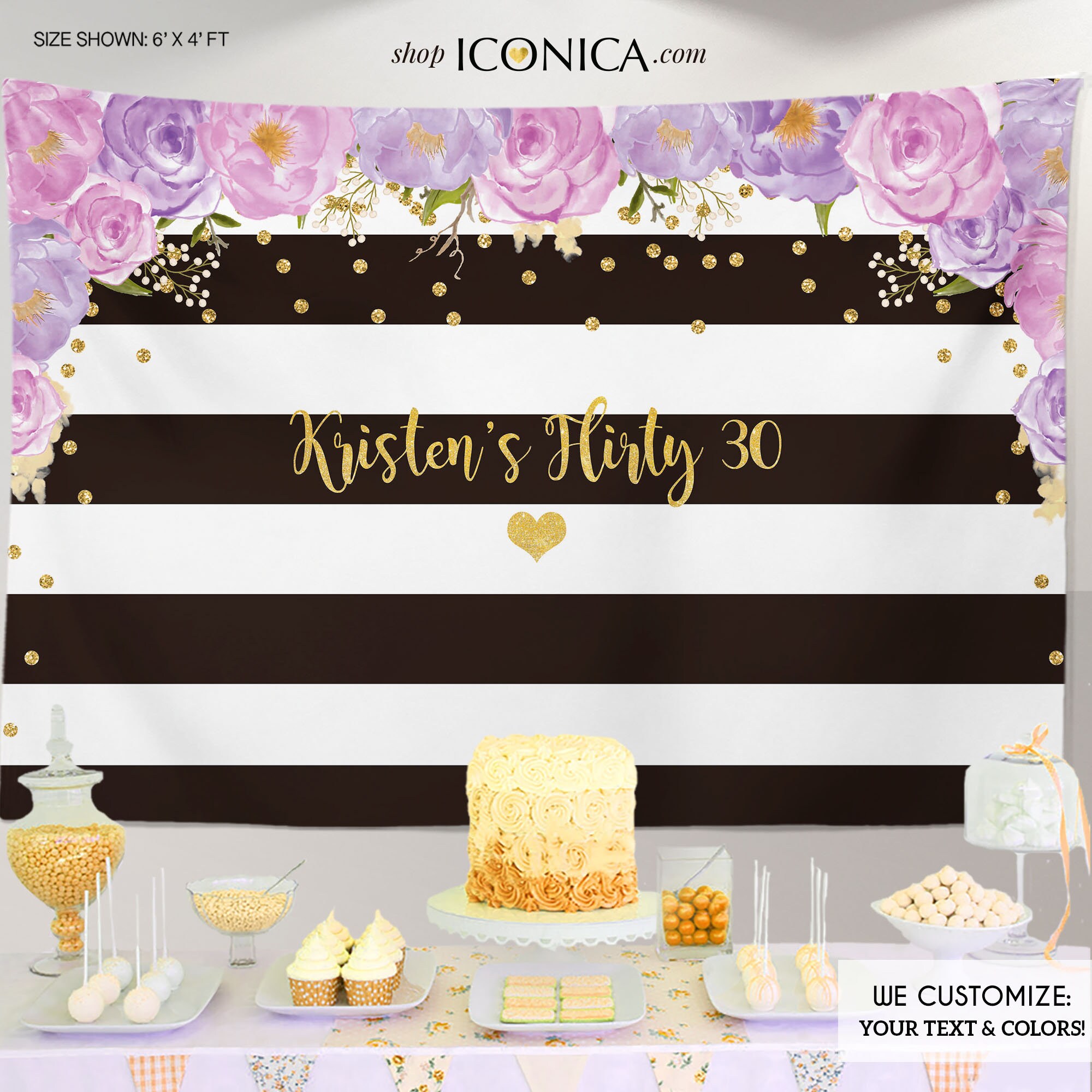 30Th Birthday Backdrop Floral , Floral Lavender Banner, Flirty 30 Any Age, Printed Or Printable File Bbd0081
