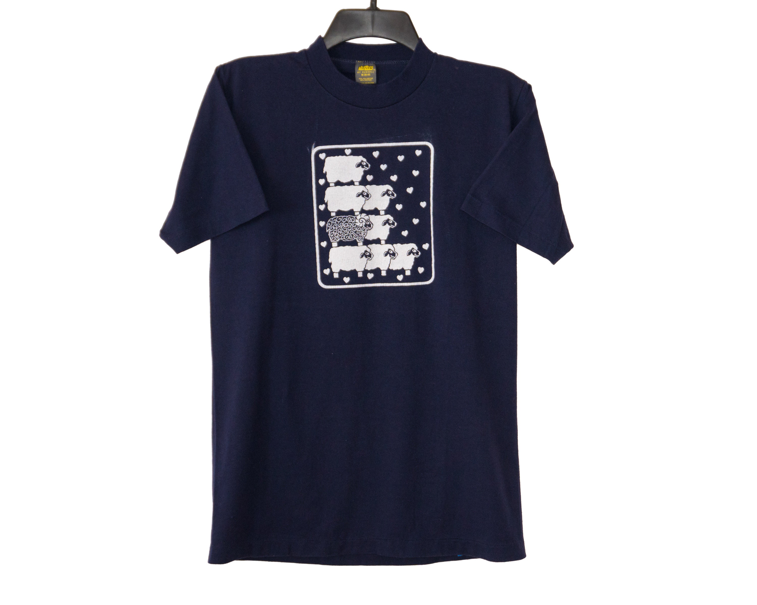 Vintage Black Sheep Ram Stack Pyramid Counting Animal Navy Blue T-Shirt Small/Medium