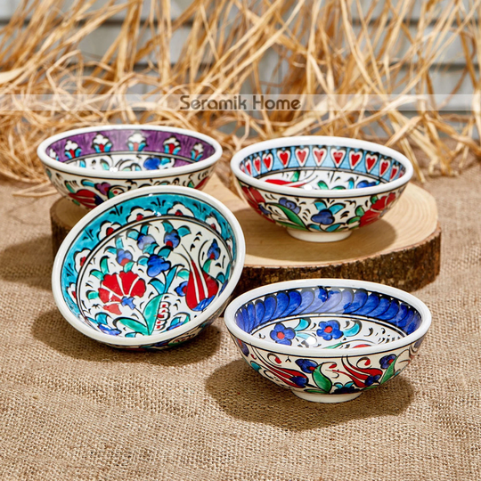 4x Decorative Ceramic Bowl Set 4.7'', Handmade Turkish Ceramic, Small Serving Set, Salad Tapas Bowls, Cereal