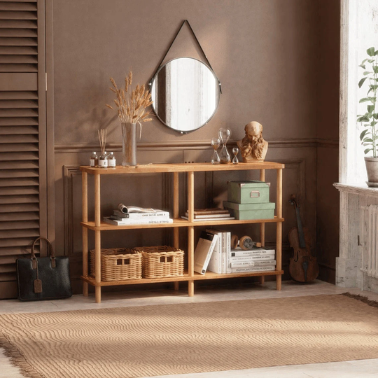 Solid Beech Wood Low Bookshelf Demontha, Living Room Short Bookcase With 3 Shelves, Entryway Minimalist Bookcase, Home &