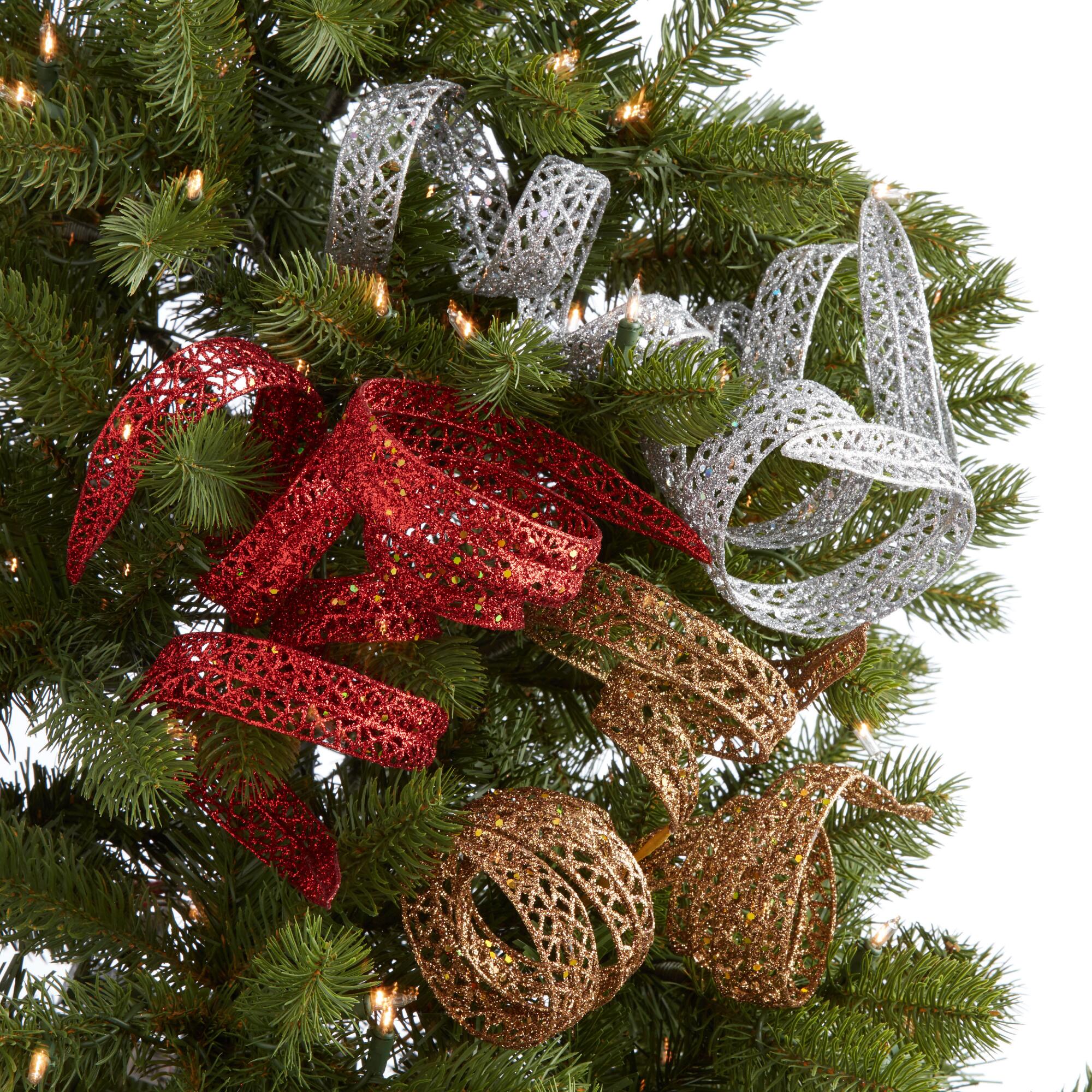 Pier Place Glitter Curls Tree Pick 4 Pack: Silver - Paper by World Market