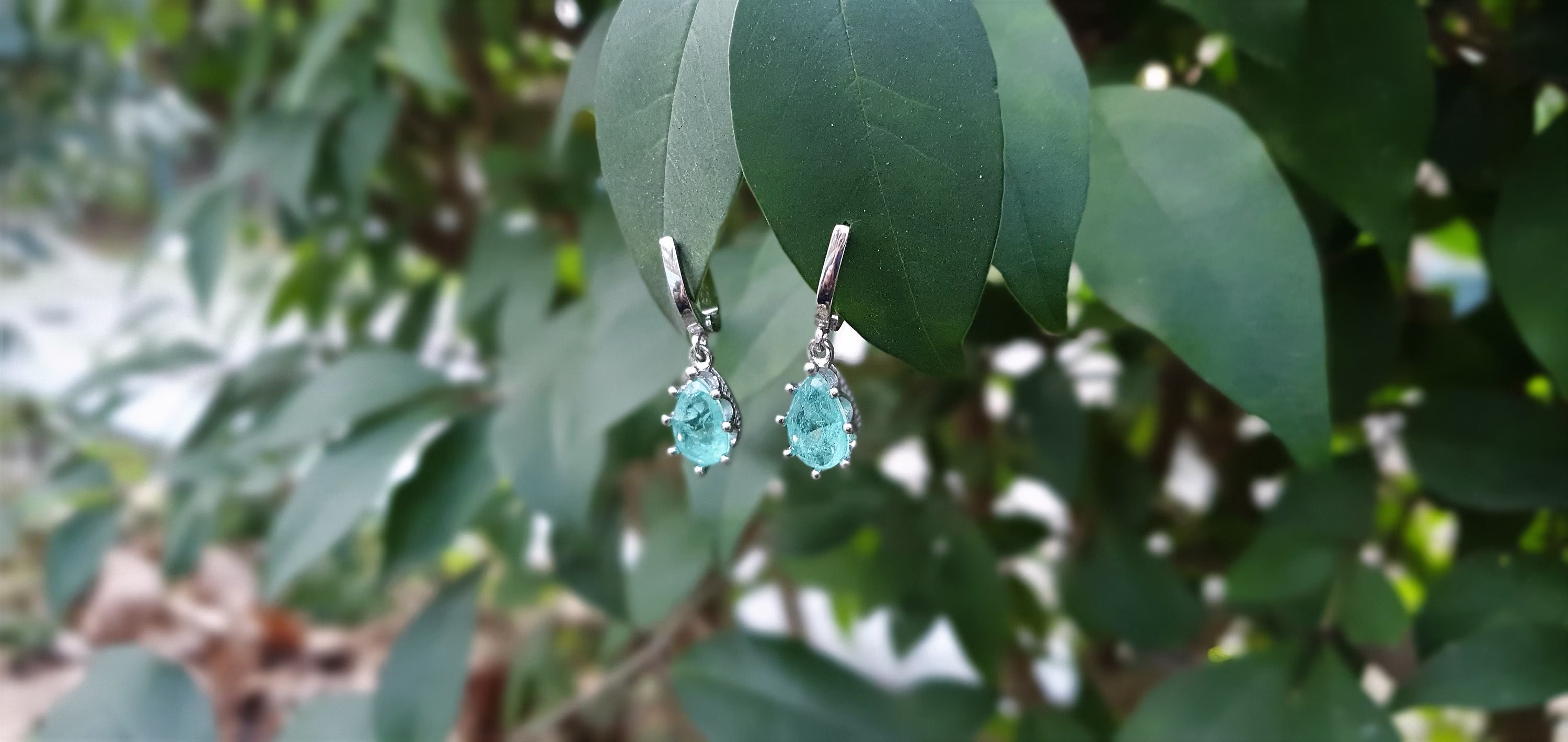 925 Sterling Silver Natural Ice Green Gemstone Paraiba Tourmaline Drop Earrings, Mother's Gift For Her