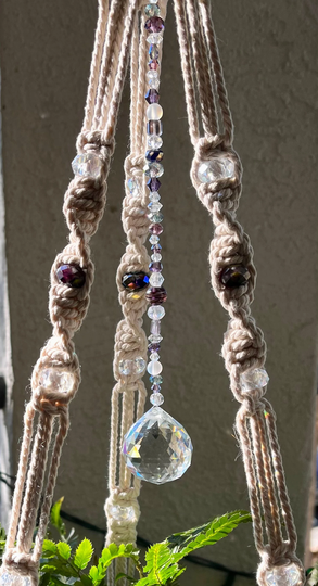 Large Amethyst Glow Crystal Macrame Plant Hanger