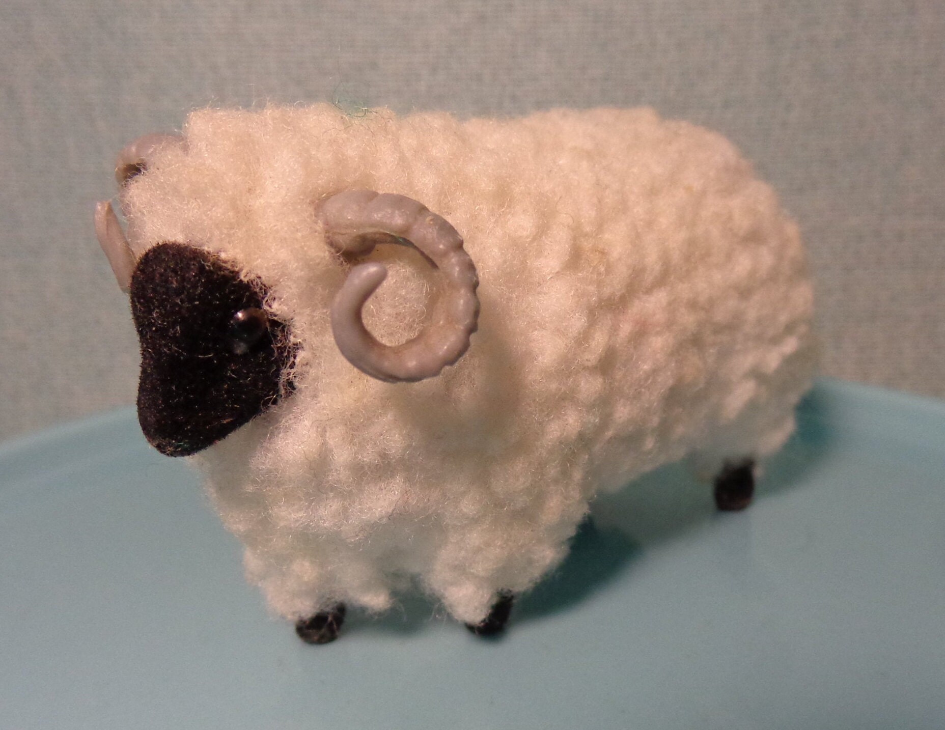 Vintage Wooly Ram Toy, Felted Ram, Sheep Flocked