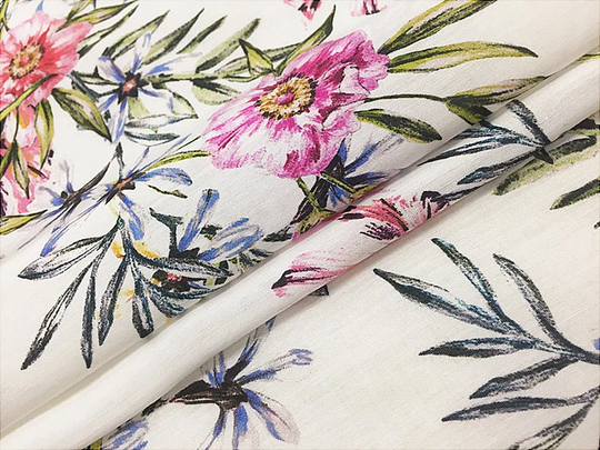 Floral Print Silk Cotton Blend White Fabric ,width 53 Inch,clothing