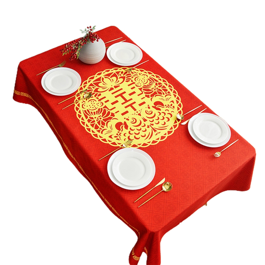 Double Happiness Tablecloths Chinese Style Blend Fabric Widely Use Wedding Table Cover for Party - 100x140cm
