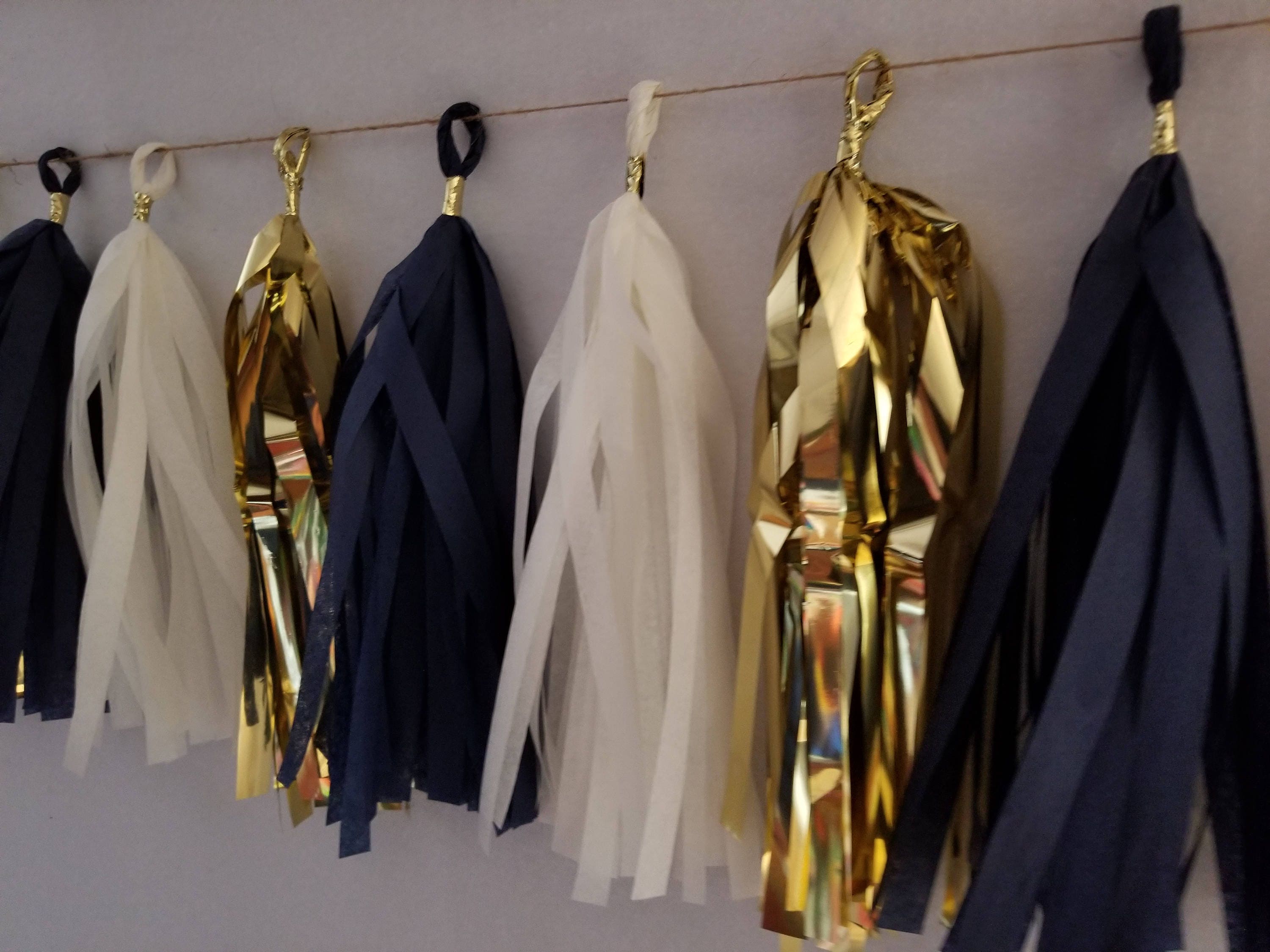 20 Tassel La Rams Tissue Paper Garland, Football, Navy Blue White Metallic Gold, Wedding Decor, Birthday, Banner, Los Angeles