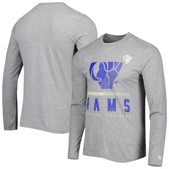 Men's New Era Heathered Gray Los Angeles Rams Combine Authentic Red Zone Long Sleeve T-Shirt, Size: XL, Grey
