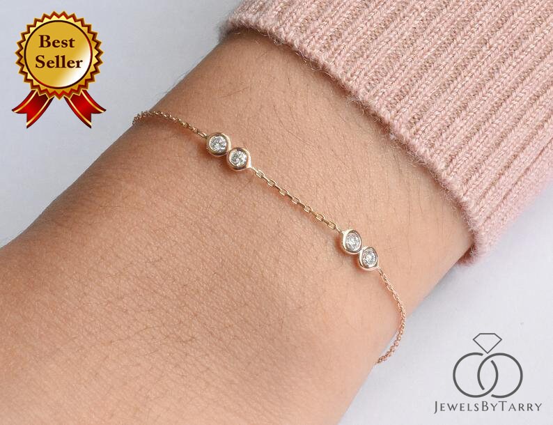 Diamond Solitaire Bracelet/station Bezel 10K 14K 18K Gold Chain Diamonds By The Yard