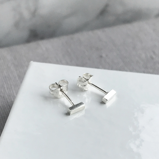 Sterling Silver Bar Stud Earrings | Tiny Studs Minimalist