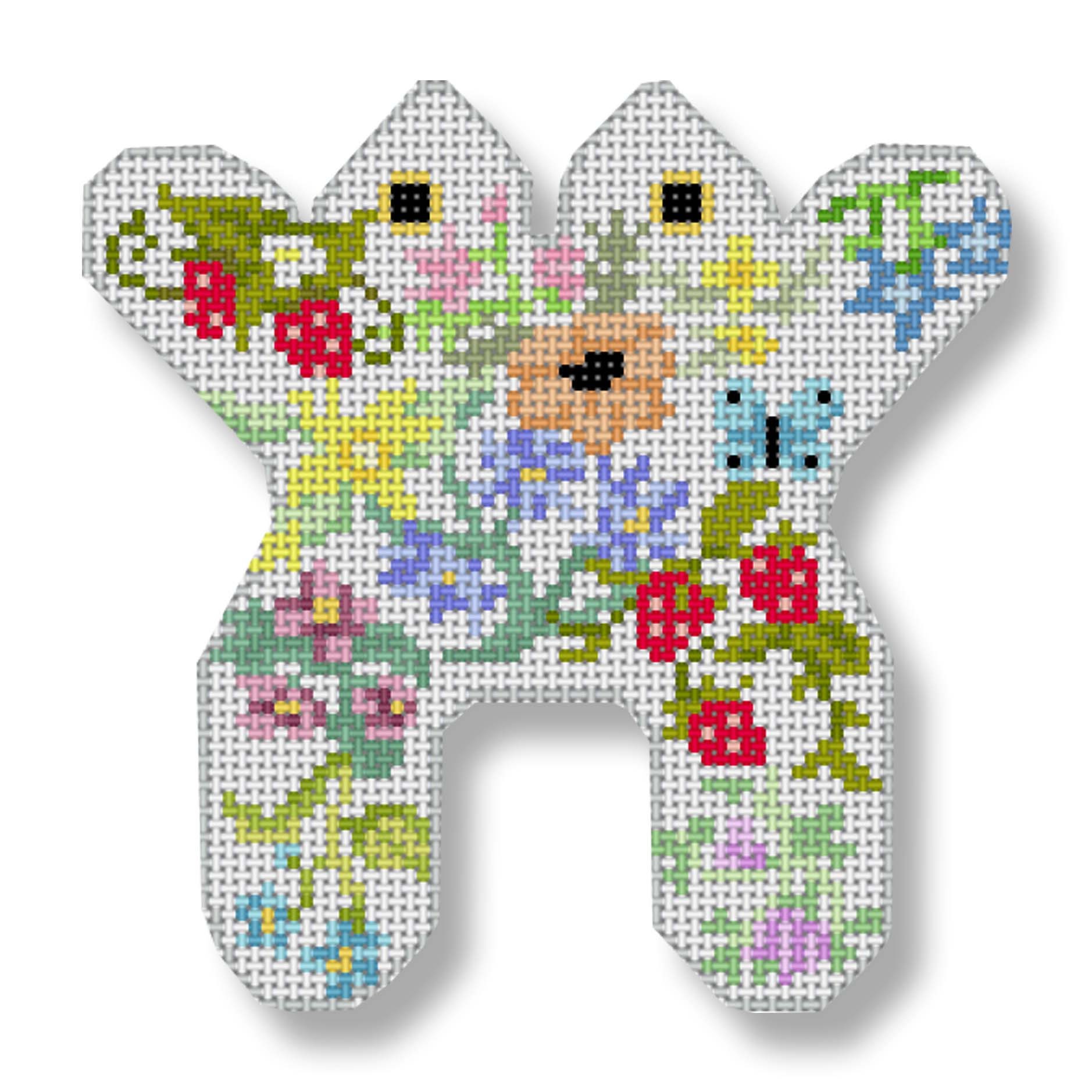 Needlepoint Handpainted Mini Frog Flower Edie & Ginger 5x5 -Free Us Shipping