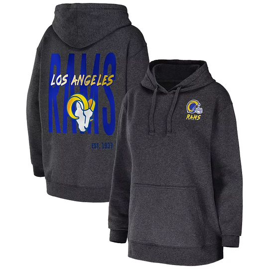 Women's WEAR by Erin Andrews Heather Charcoal Los Angeles Rams Fleece Pullover Hoodie, Size: Medium, Grey