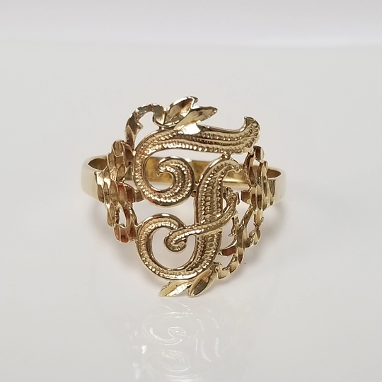 Ring Size 9.5 Estate 14K Yellow Gold Monogram English Letter F Capital Initial Band T