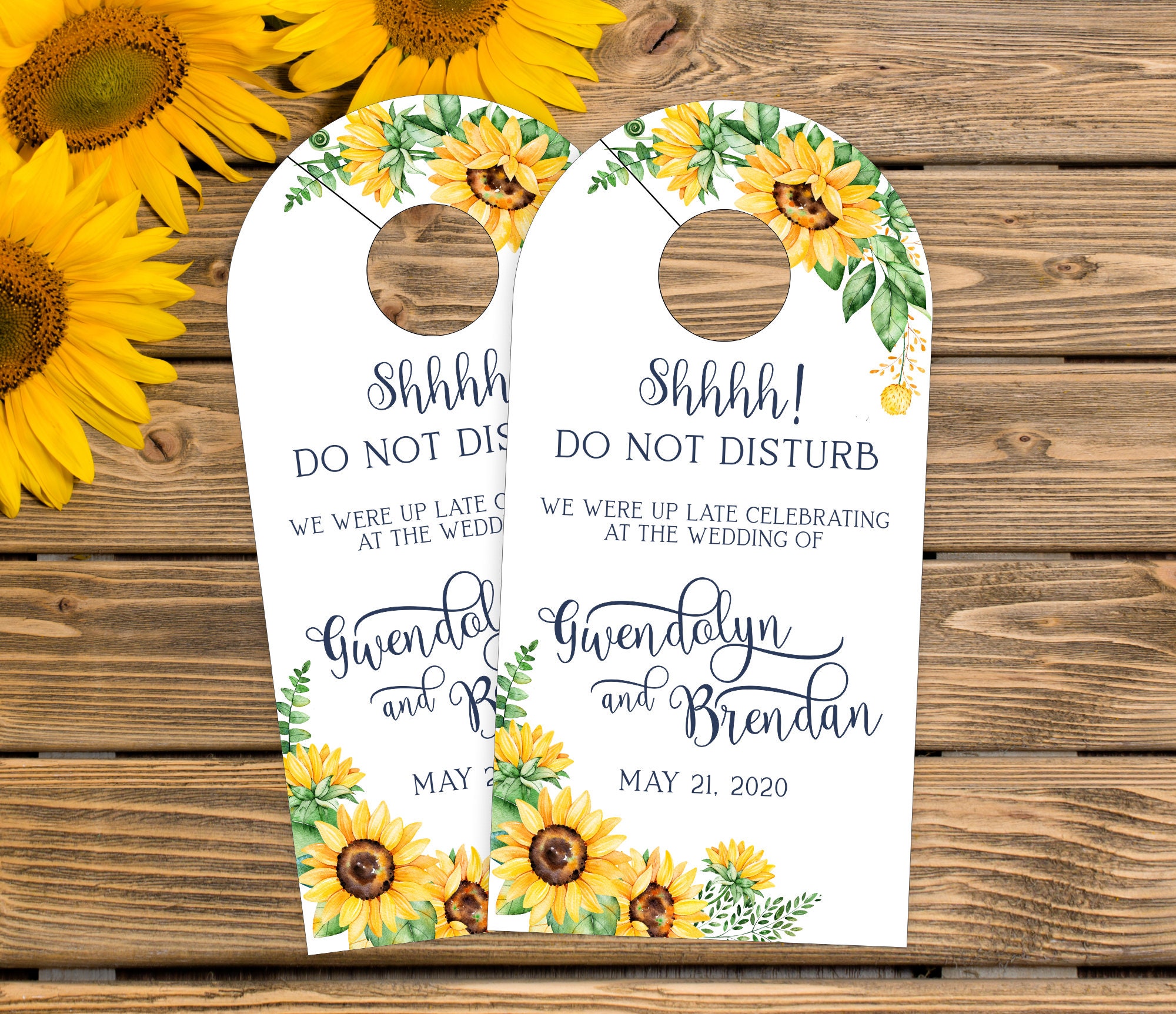 Wedding Door Hangers - Sunflower Hotel Favor Destination Do Not Disturb #dhri-319
