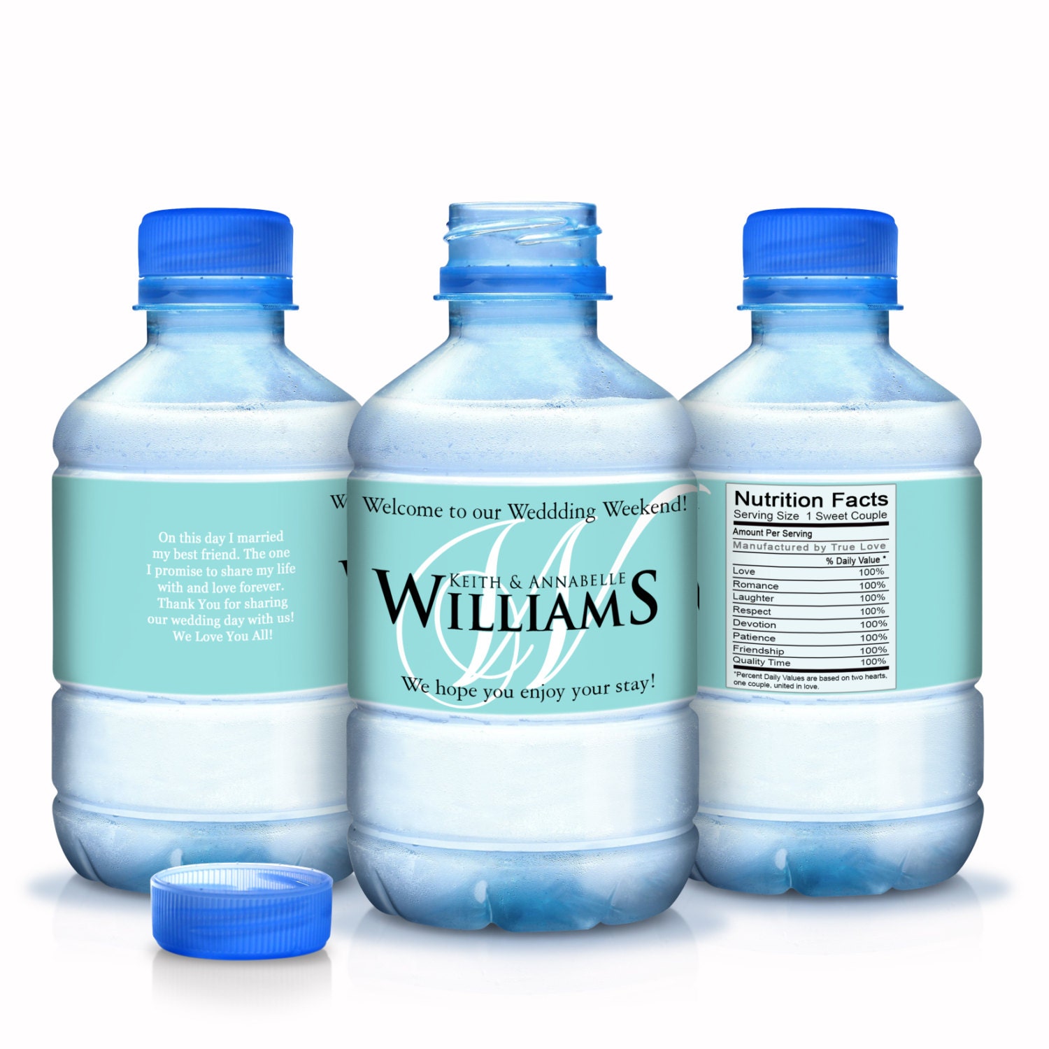 30 Wedding Monogram Water Bottle Labels - Bottled Decor Favors