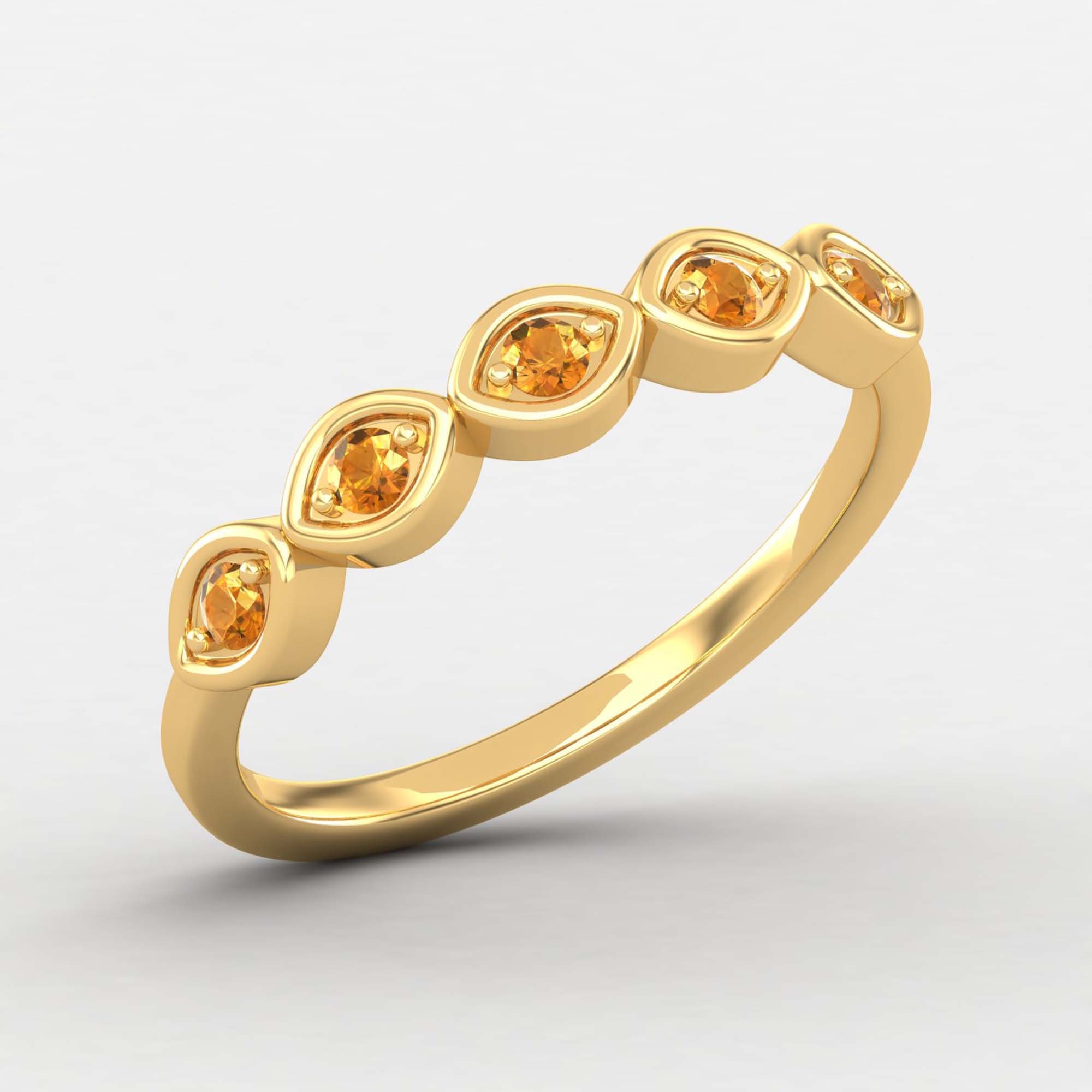 stacking Citrine Evil Eye Ring, 14K Gold Minimalist Dainty Rose Promise Rings For Women