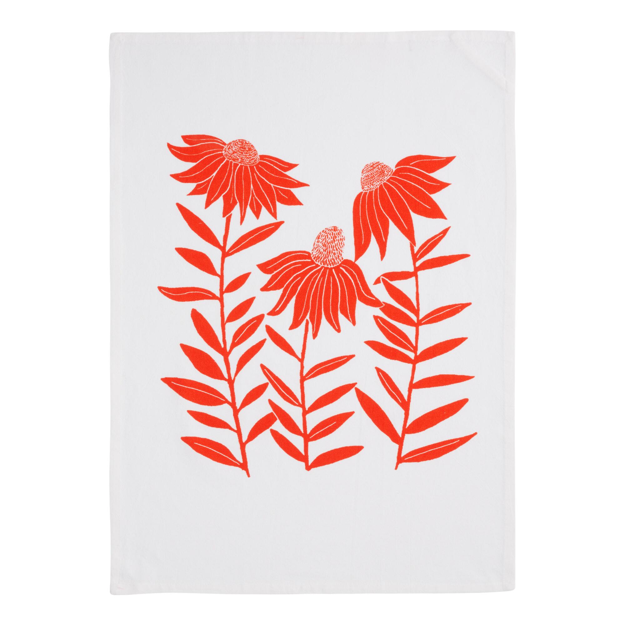 Orange Floral Flour Sack Kitchen Towel - Cotton - Small by World Market