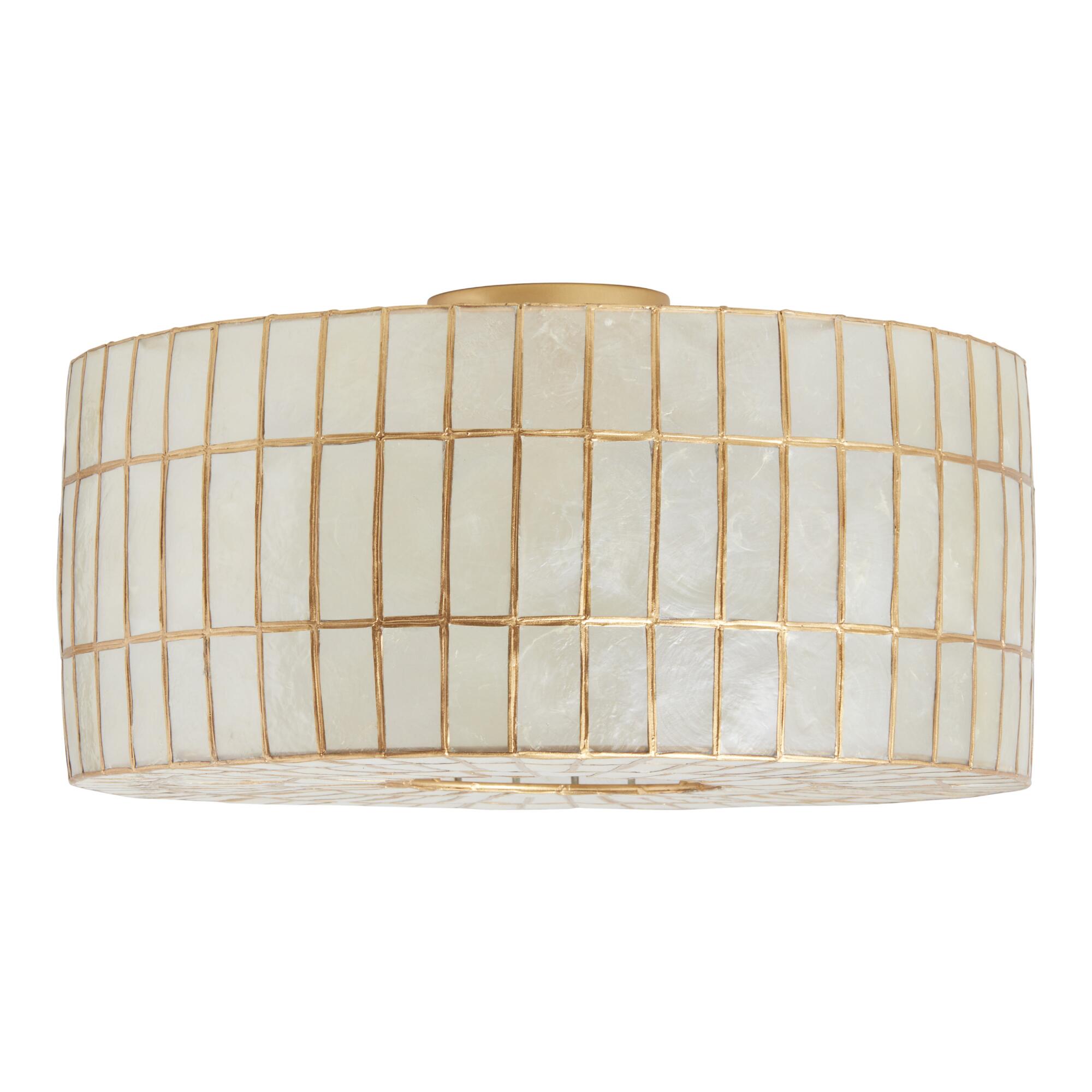 Gold Capiz Drum Flush Mount Ceiling Light: Natural - Capiz Shell - Medium by World Market