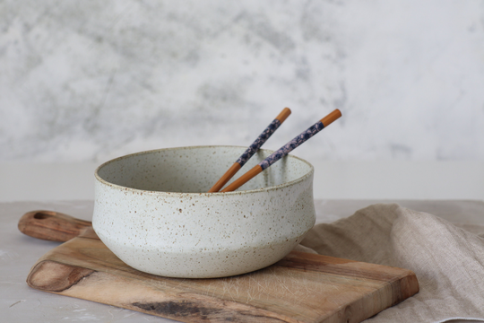 Ceramic Ramen's Bowl, Pasta Bowl, White Serving Modern Stoneware Minimalist Salad Noodle Soup New Home Gift