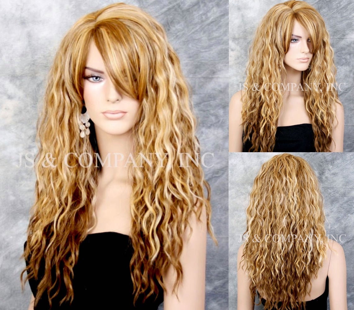 Blonde Light Brown Mix Human Hair Blend Wig With Water Waves Full Bangs Off Center Parting Perfect Wig Cancer Alopecia Theater Cosplay Drag