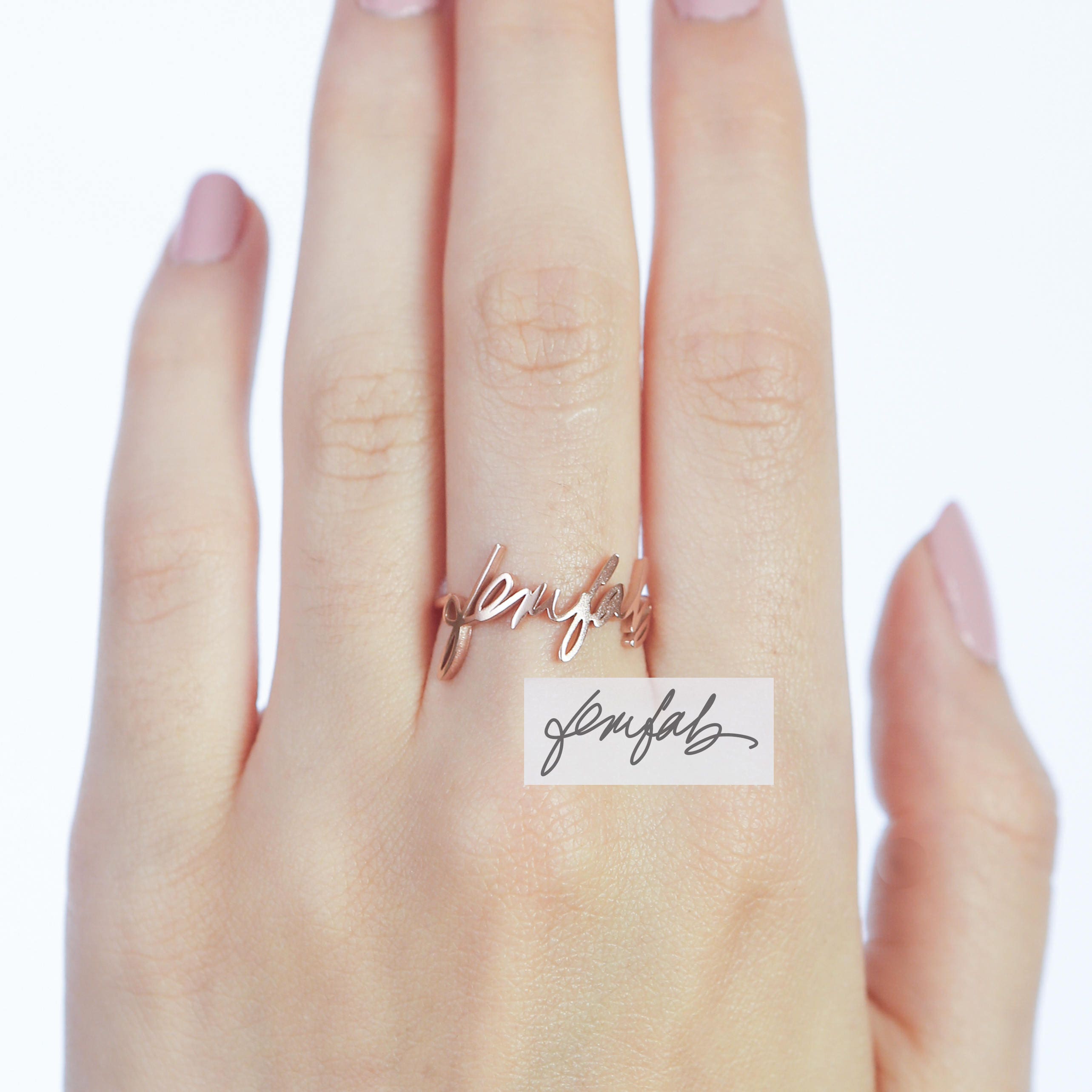 Signature Ring Memorial Jewelry Custom Actual Handwriting Sterling Silver Name Sympathy Gift Mom Rm01