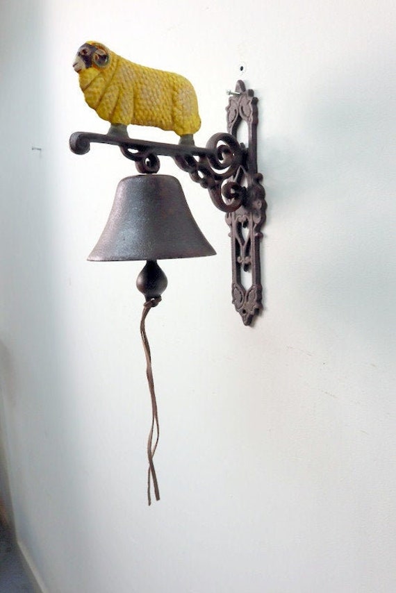Vintage Cast Iron Outside Bell With Mounting Plate & Image Of A Ram