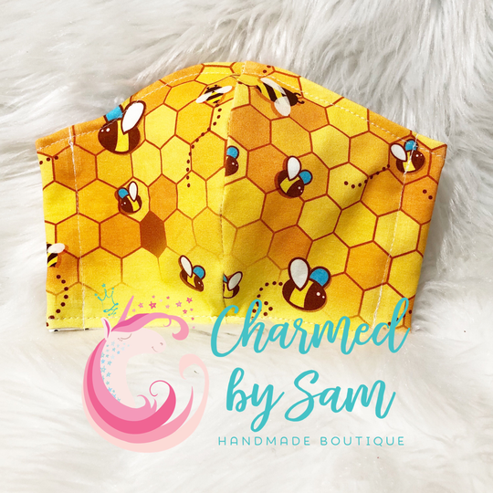 Handmade Custom Fabric Pooh Honeybee Honeycomb & Friends Characters Inspired Adult/Child Face Mask