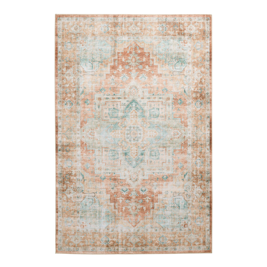 Terracotta and Aqua Persian Style Gabriela Area Rug: Green/Rust - Polyester - Runner by World Market