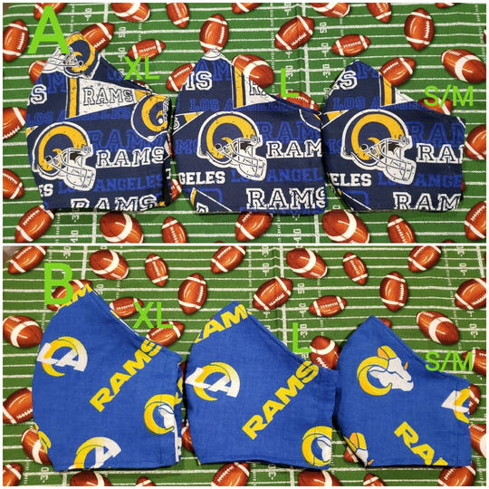 Nfl La Rams Face Mask With Removable Nose Wire, Filter Pocket & Adjustable Ear Loops. Handcrafted From 100% Cotton Fabric