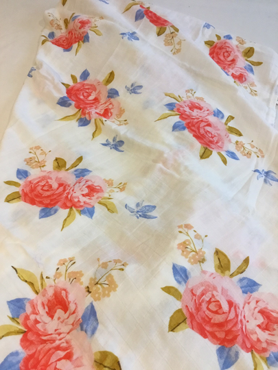 Double Gauze Swaddle, Muslin Beautiful Watercolor Floral Swaddle Baby Blanket, Light Weight Breathable Bamboo