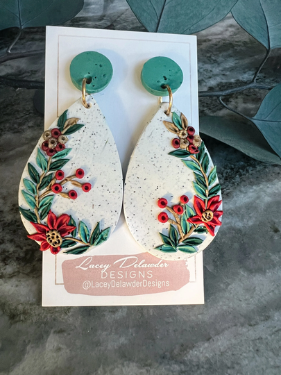 Hand Sculpted Polymer Clay Holiday Christmas Dangle Earrings
