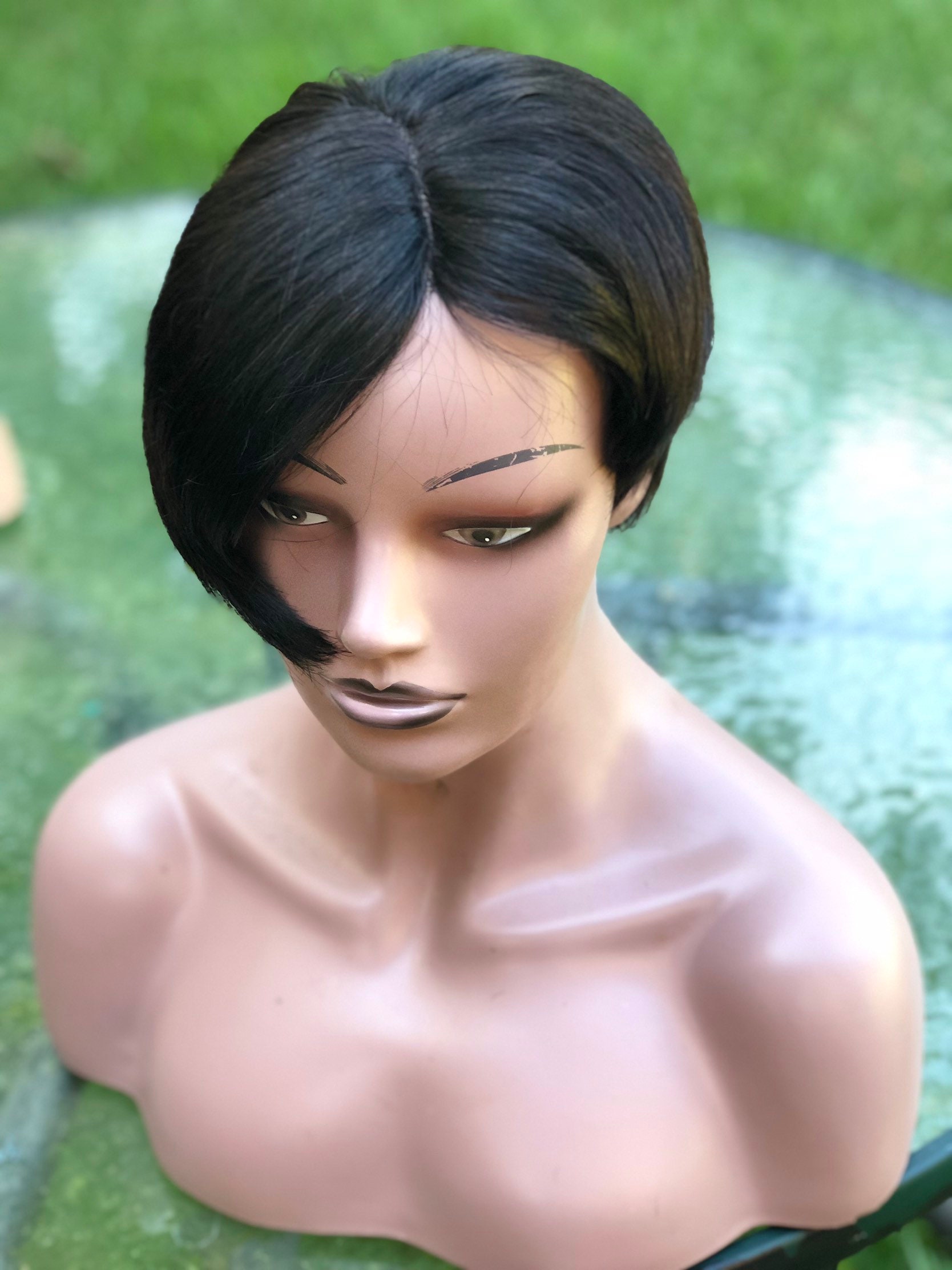 Ready To Ship, Human Hair Blend Black Wig.c-Cut Wig/ Bob Wig.short Wig