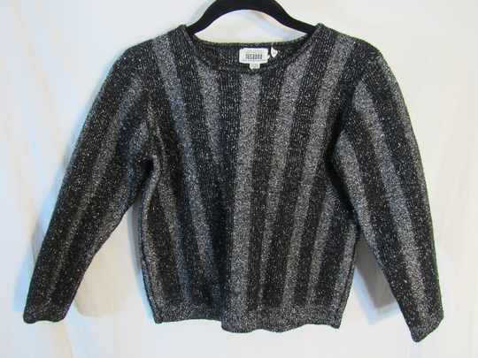 1970's Rosanna Wool & Metallic Blend Black Silver Disco Sweater Top Cropped Mint Condition Women's Large
