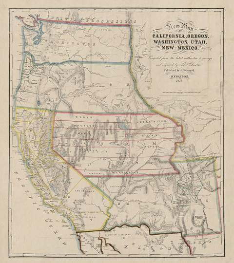 1853 Map Of California Oregon Washington Utah & New Mexico