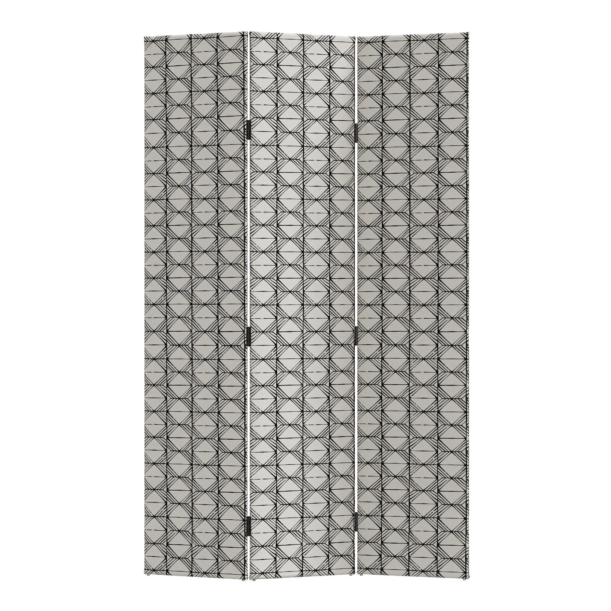 Block Print Cream 3 Panel Laurel Upholstered Folding Screen: Gray/Natural by World Market