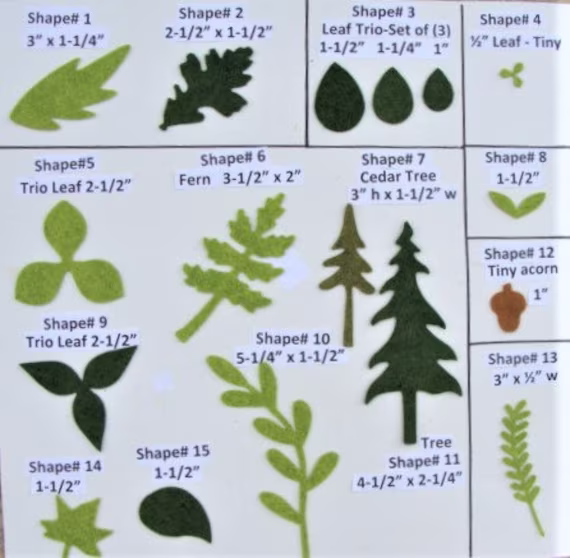 Die Cut Felt Flats-Leaves Wool Blend U Choose Shape, Color, & Quanitity For Applique, Sewing, Crafts - Board 40