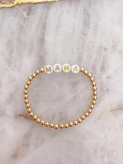 4mm 14K Gold Filled Personalized Beaded Bracelet | Alphabet Jewelry Mama Gifts For Mom