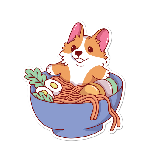 Corgi Ramen Sticker | Cute Vinyl Stickers Waterproof Water Bottle Gifts Under 5 Die Cut Decal Kawaii