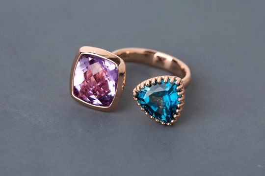 Gemstone Ring Purple Ring, London Blue Topaz Gold, Open Gold Ring, Propose Blue Wedding Amethyst