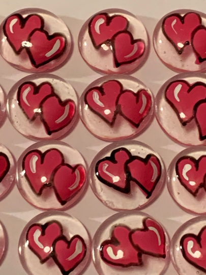 Hand Painted Glass Gems Party Favors Wedding Fushia Pink Double Hearts