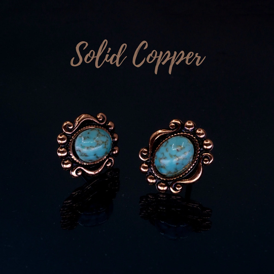 Copper Earrings, Mini Turquoise Stud Solid Copper Post Studs