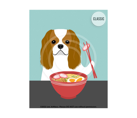 439Dp Cavalier King Charles Eating Ramen Wall Art - Blenheim Prints Lover Gifts Dog Portrait Cavie