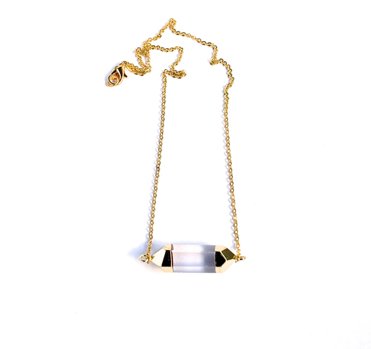 Double Terminated Quartz Point Crystal Geometric Gold Necklace