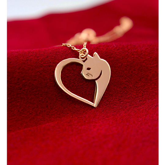 925 Sterling Silver Heart Cat Necklace/Stylish Gift For Cat Lovers
