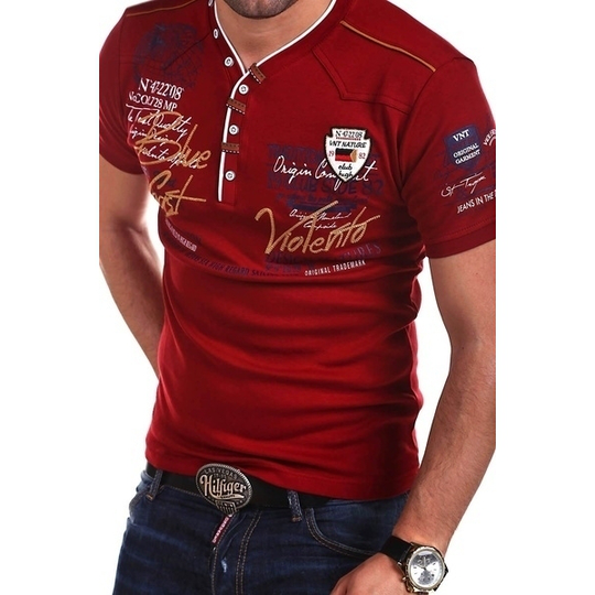 Mens Breathable Grey 6 Small Button Collar Cotton Blended T-Shirt Short Sleeve For Casual Loose Daily Tops Men Tees - red, xxl