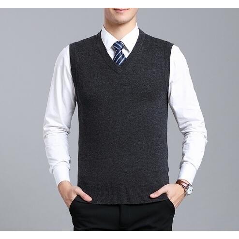 Men's Wool Blend Relax Fit Vest Knit V-Neck Sweater - 03, S