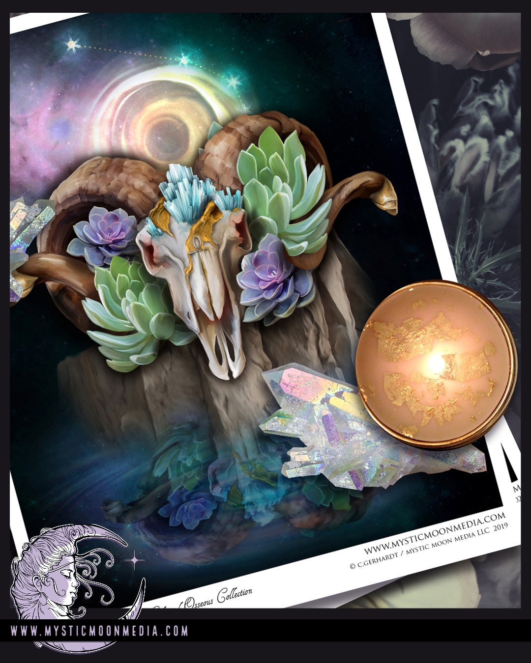 Ossified Aries/Zodiac Poster Print Sign Fantasy Art Gift Witch Witchy Decor Star Map Animal Skull /Ram