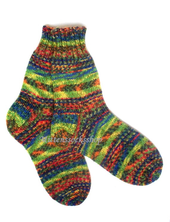 Green Yellow Orange Hand Knit Socks Warm From Sock Yarn With Kid Mohair Women's Girl's Sleeping